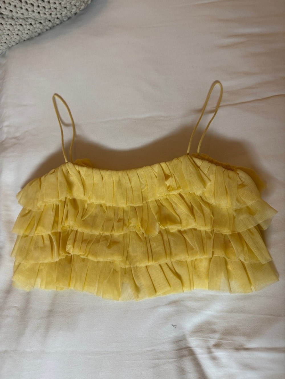 Zara Yellow Ruffle Tiered Spaghetti-Strap Cami